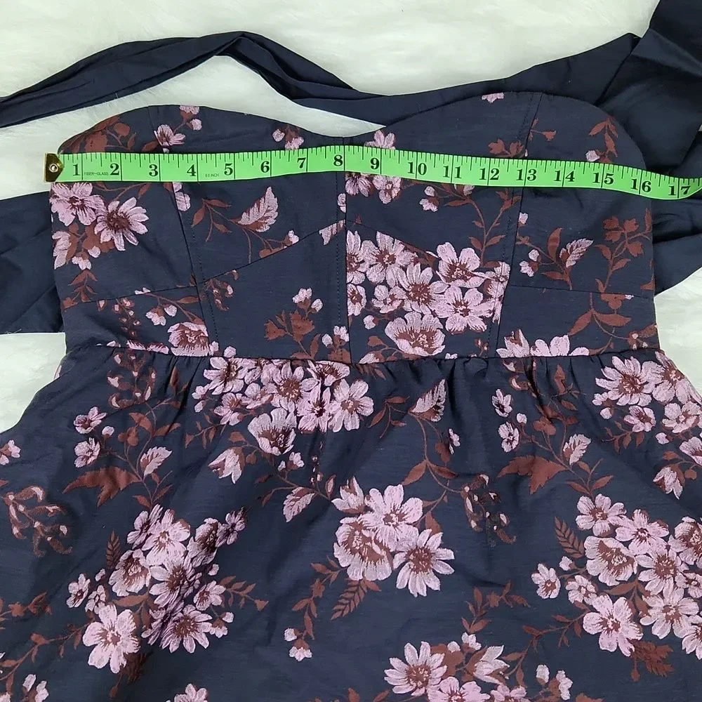 Free People Matilda Tie Back Strapless Babydoll Mini Dress Size‎ Large Blue
